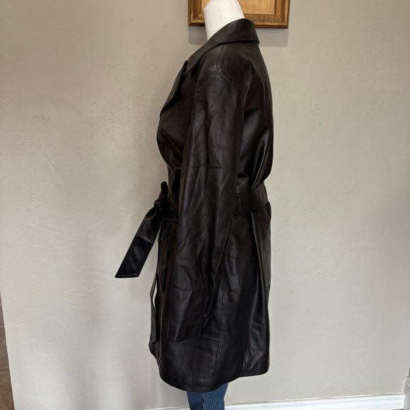 Remy Leather Black Lambskin Belted 3/4 Length Coat Made in USA Women’s Small - Picture 8 of 16